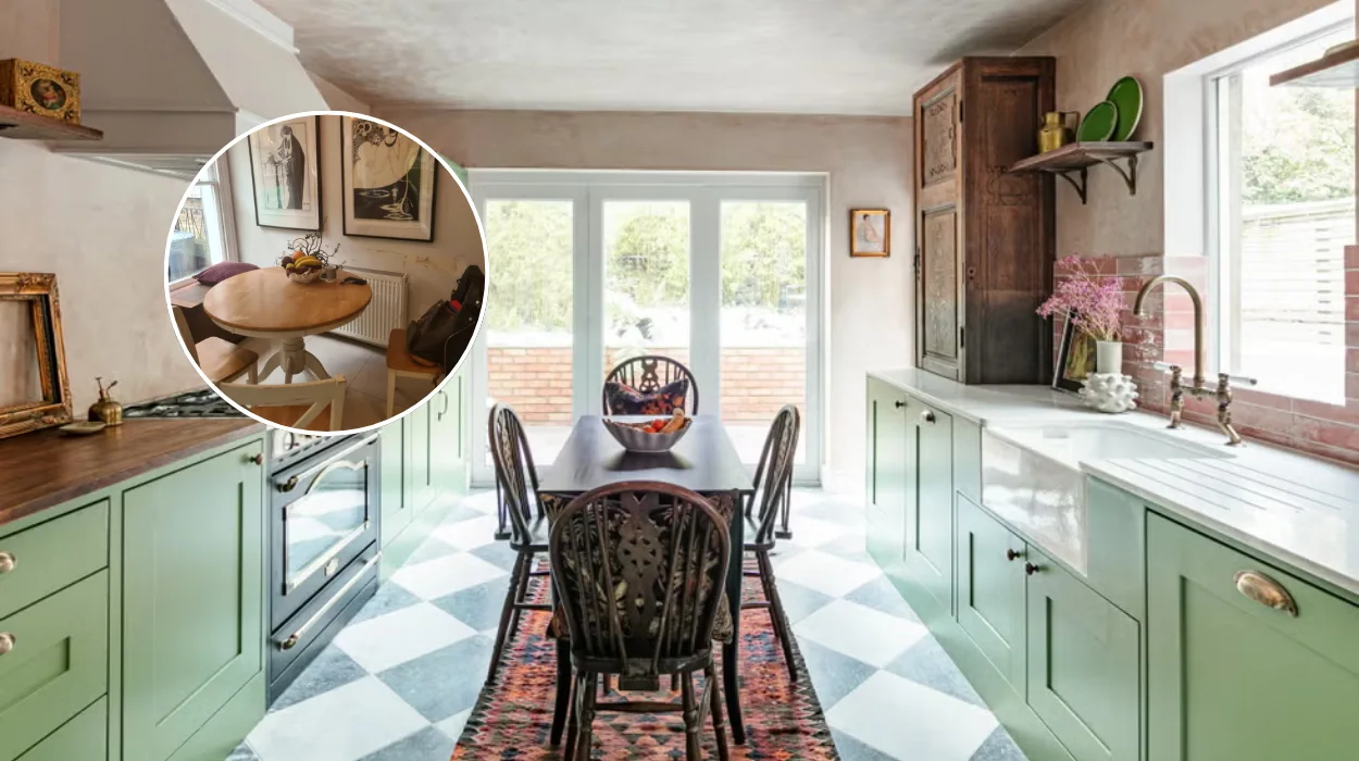 Zoe Willis Transforms Hackney Kitchen with Reclaimed Desks & Pink Tiles