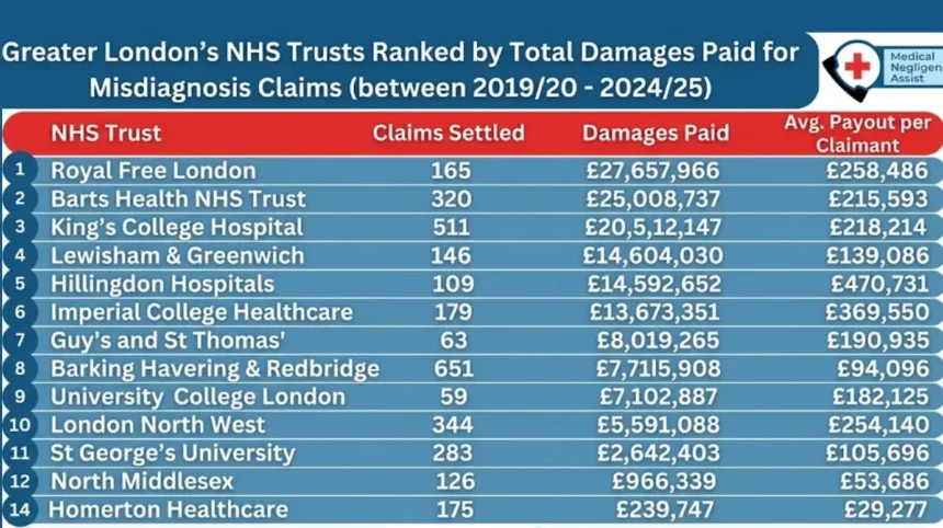 FOI reveals East London NHS trust paid £25m for misdiagnosis errors cases