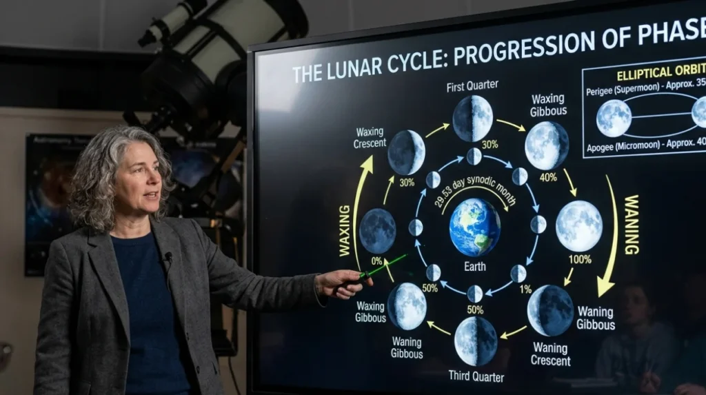 How Does the Lunar Cycle Progress Through Its Phases?