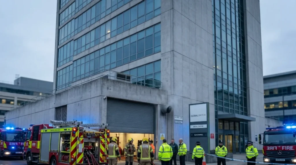 What was the Global Switch London data centre fire incident?