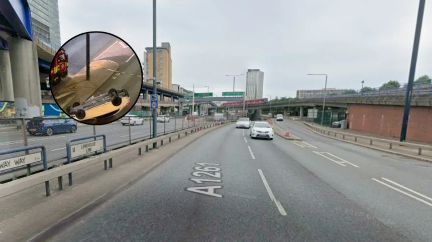 A1261 Aspen Way crash closes Canary Wharf route, Poplar 2026